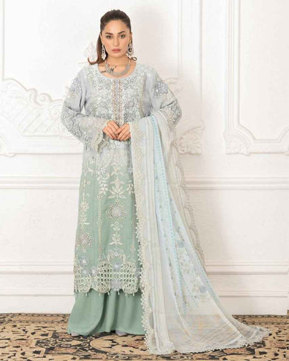 3PC Ready To Wear | Chiffon Elegance with Pearl & Stone Embellishments