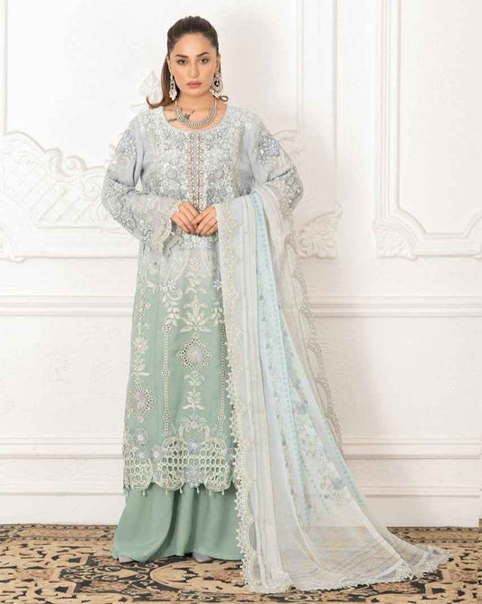 3PC Ready To Wear | Chiffon Elegance with Pearl & Stone Embellishments