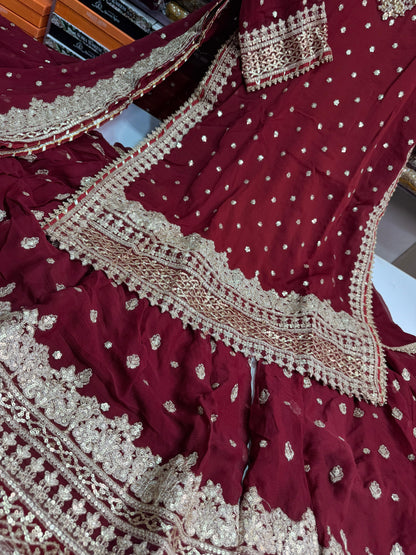 CHIFFON FABRIC 3-piece Long Embroidered Shirt With Ghrara