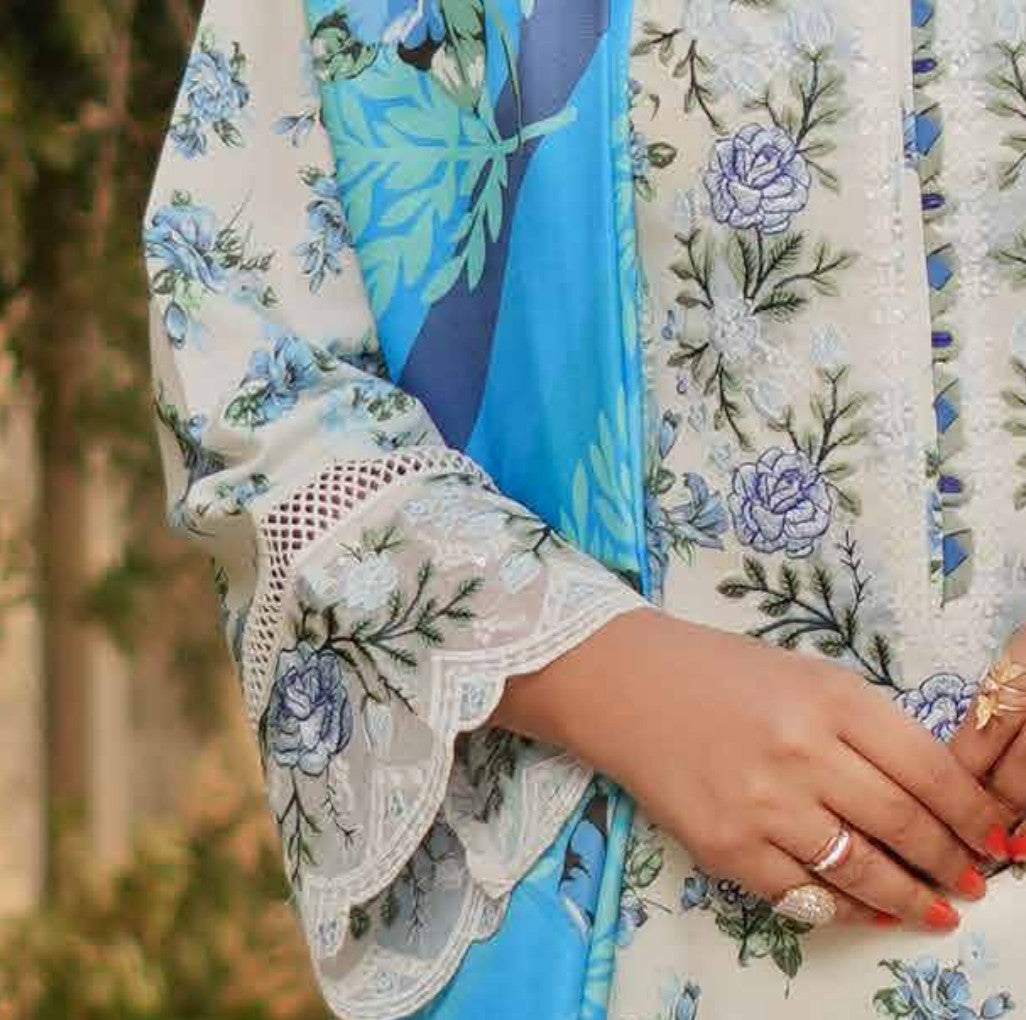 Dhanak Print Fabric Suit | Patch & Boring Work with Printed Shawl – Winter Collection