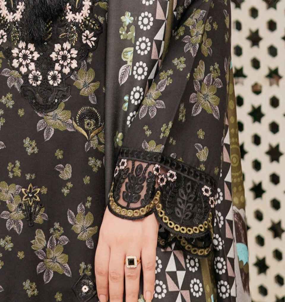 Dhanak Print Fabric Suit | Patch & Boring Work with Printed Shawl – Winter Collection