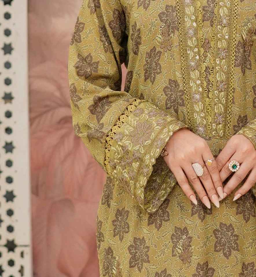 Dhanak Print Fabric Suit | Patch & Boring Work with Printed Shawl – Winter Collection