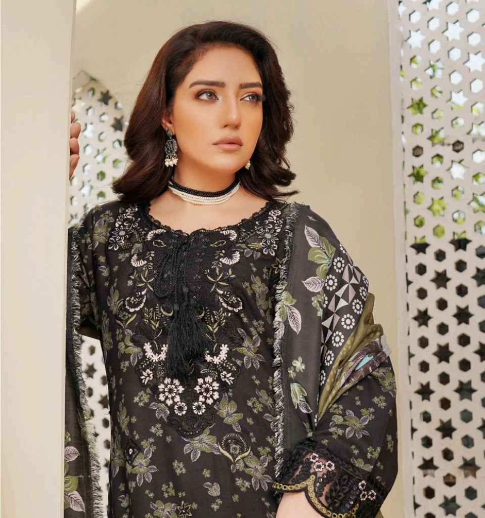Dhanak Print Fabric Suit | Patch & Boring Work with Printed Shawl – Winter Collection