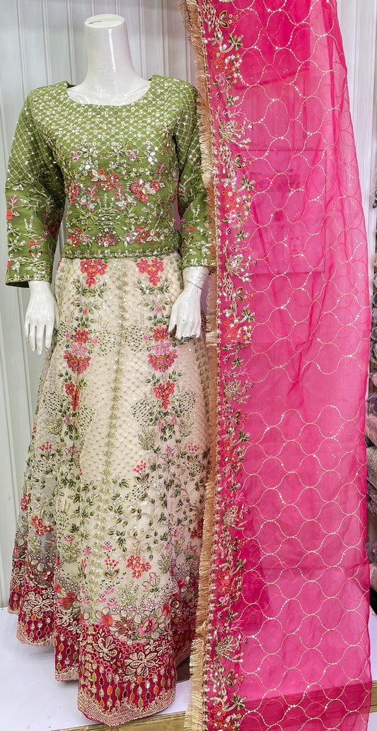 ORGANZA FABRIC Heavy Embroided Beautiful Lehanga Design 2025