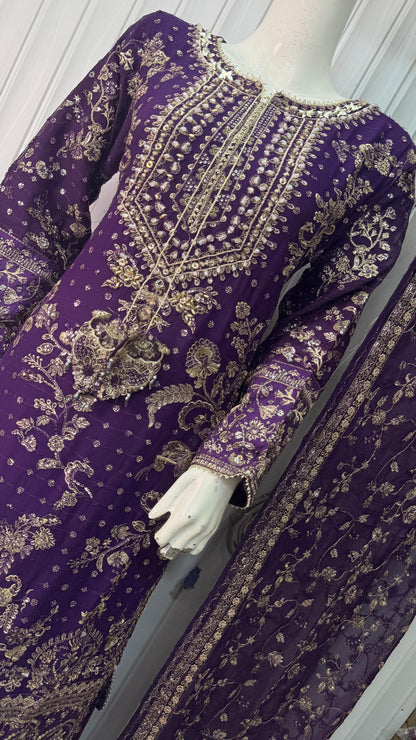 CHIFFON FABRIC 3-PCS Heavy Embroided Dress With Dupatta