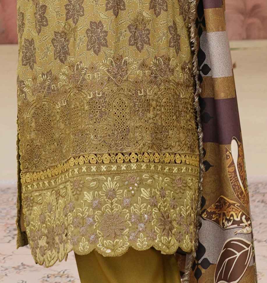 Dhanak Print Fabric Suit | Patch & Boring Work with Printed Shawl – Winter Collection