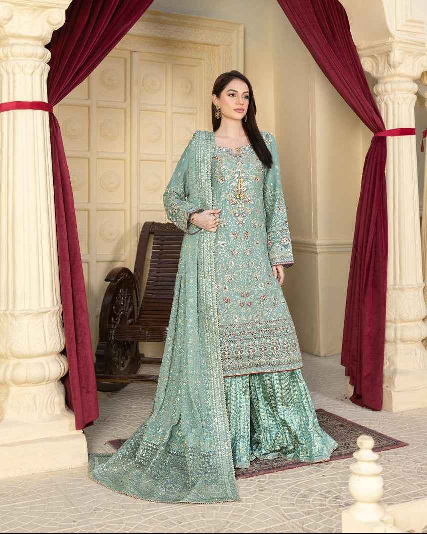 3PC Ready To Wear | Chiffon Elegance with Banarasi Charm