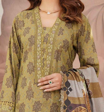 Dhanak Print Fabric Suit | Patch & Boring Work with Printed Shawl – Winter Collection