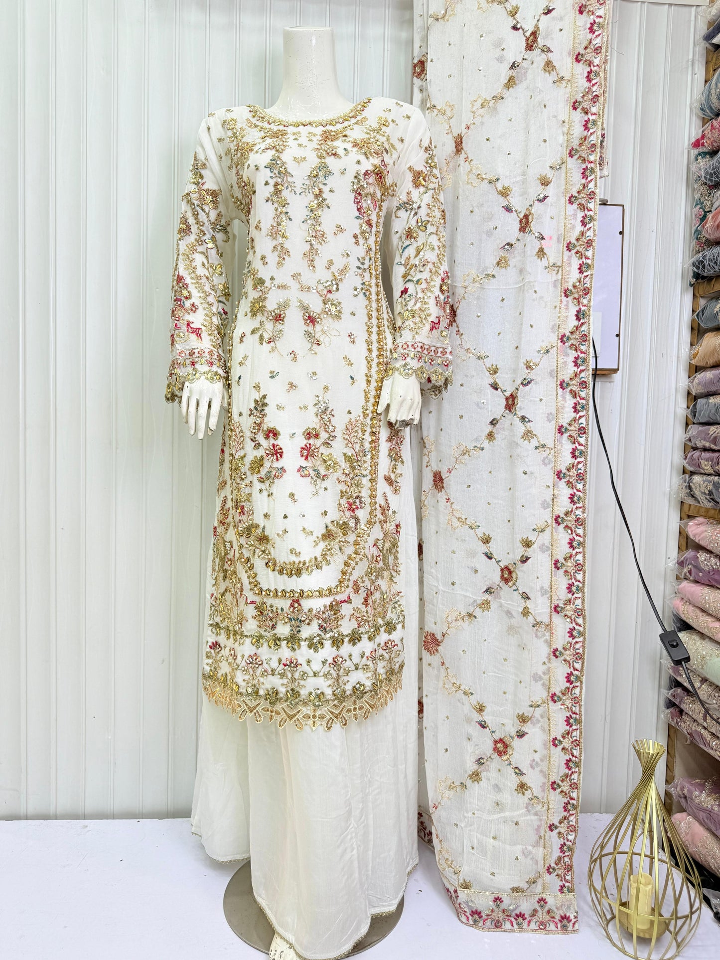 CHIFFON FABRIC 3-PCS Heavy Embroided Dress With Dupatta