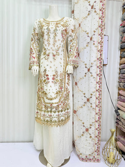 CHIFFON FABRIC 3-PCS Heavy Embroided Dress With Dupatta