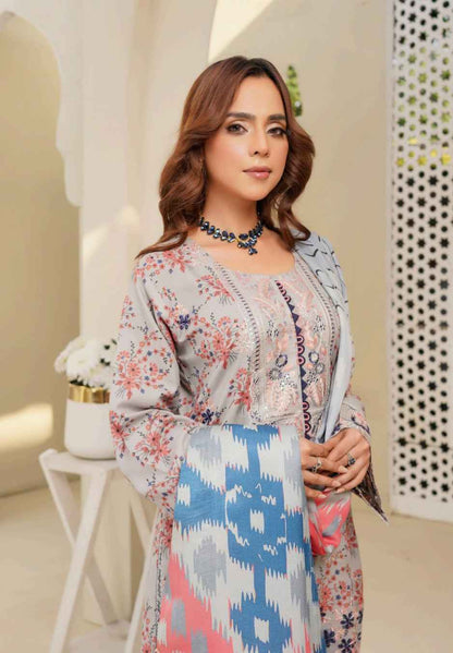 Dhanak Print Fabric Suit | Patch & Boring Work with Printed Shawl – Winter Collection