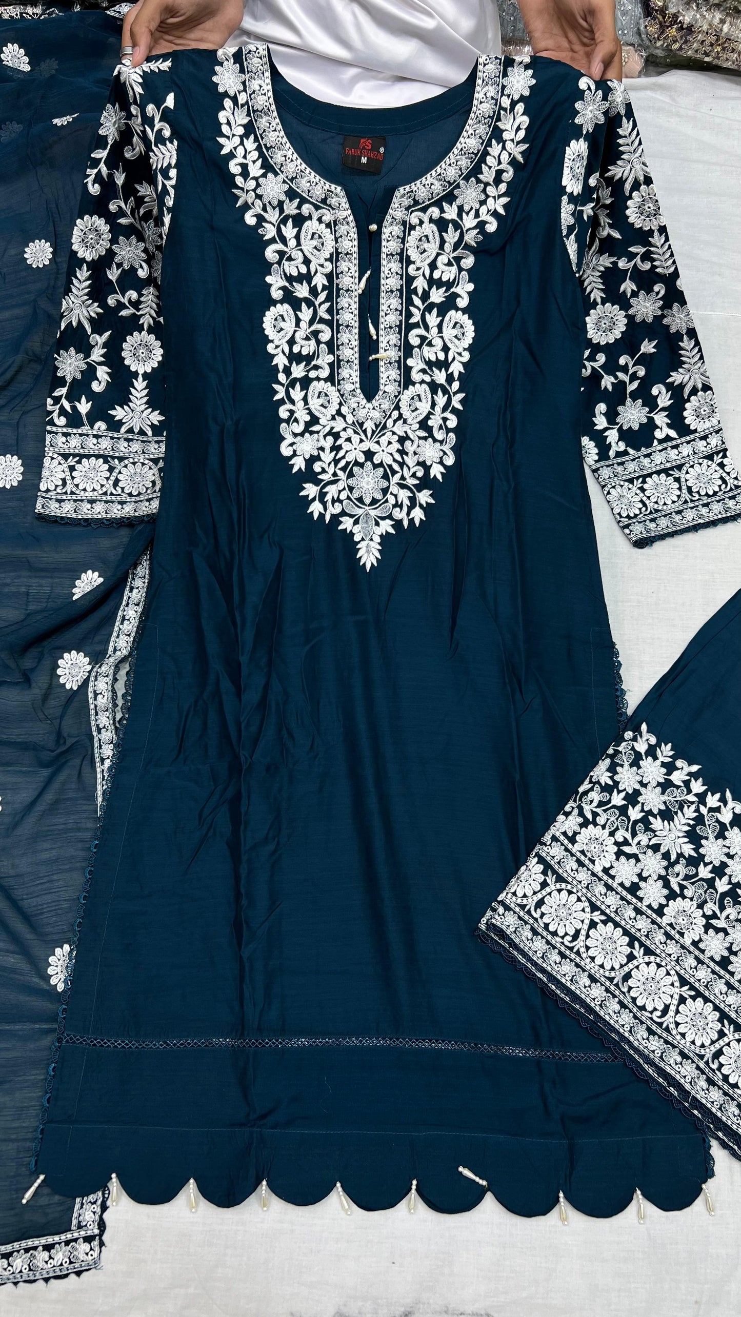 Viscose Embroidered Suit | Stylish Plazo Set with Organza Dupatta & Cutwork Border