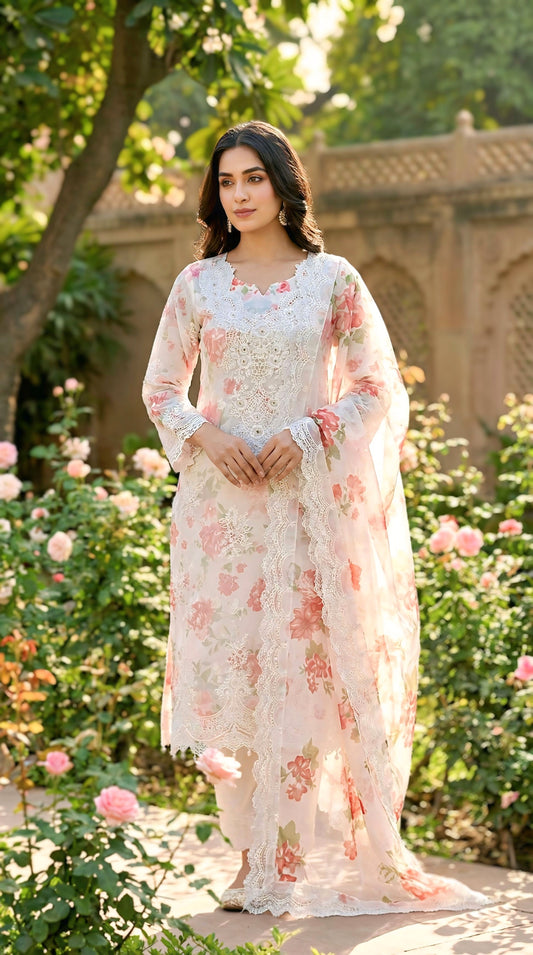 Maria B Inspired Chiffon Thread Work Hit Article – Floral Prints with Embroidered Chiffon Dupatta