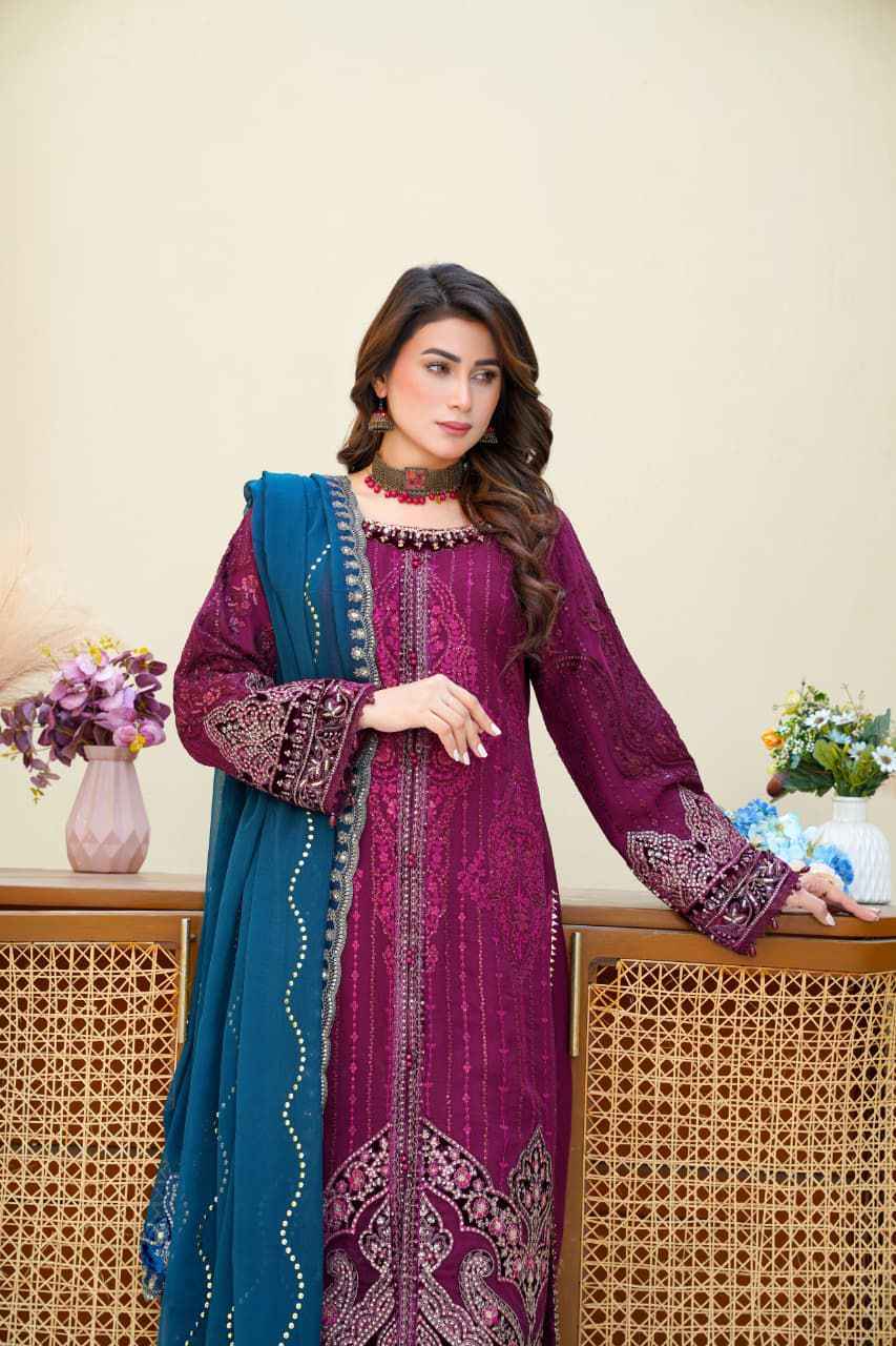 Chiffon Luxury Party Wear Dress – Maria B Inspired | Heavy Embroidered Dupatta