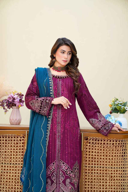 Chiffon Luxury Party Wear Dress – Maria B Inspired | Heavy Embroidered Dupatta