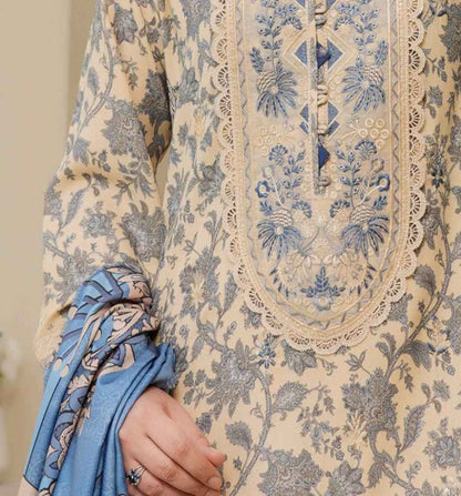 Dhanak Print Fabric Suit | Patch & Boring Work with Printed Shawl – Winter Collection