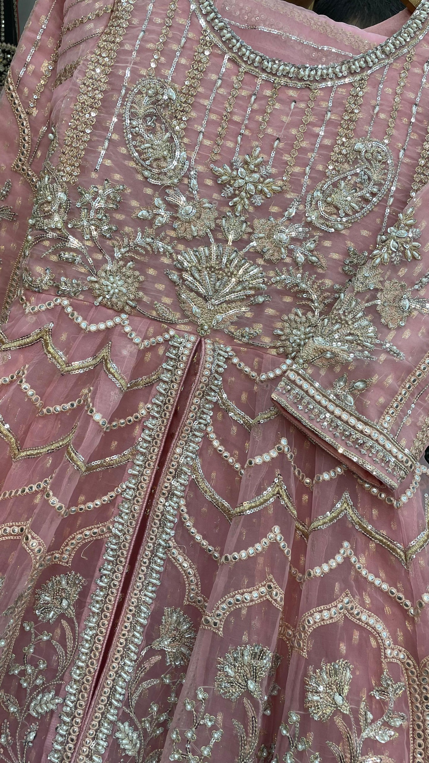 Organza Wedding Wear Maxi | Heavy Embroidery & Handmade Stone Work | Big Flare & Long Length 3-Piece Dress