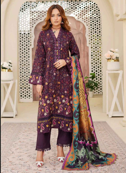 Dhanak Print Fabric Suit | Patch & Boring Work with Printed Shawl – Winter Collection