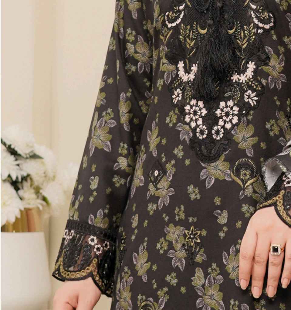 Dhanak Print Fabric Suit | Patch & Boring Work with Printed Shawl – Winter Collection