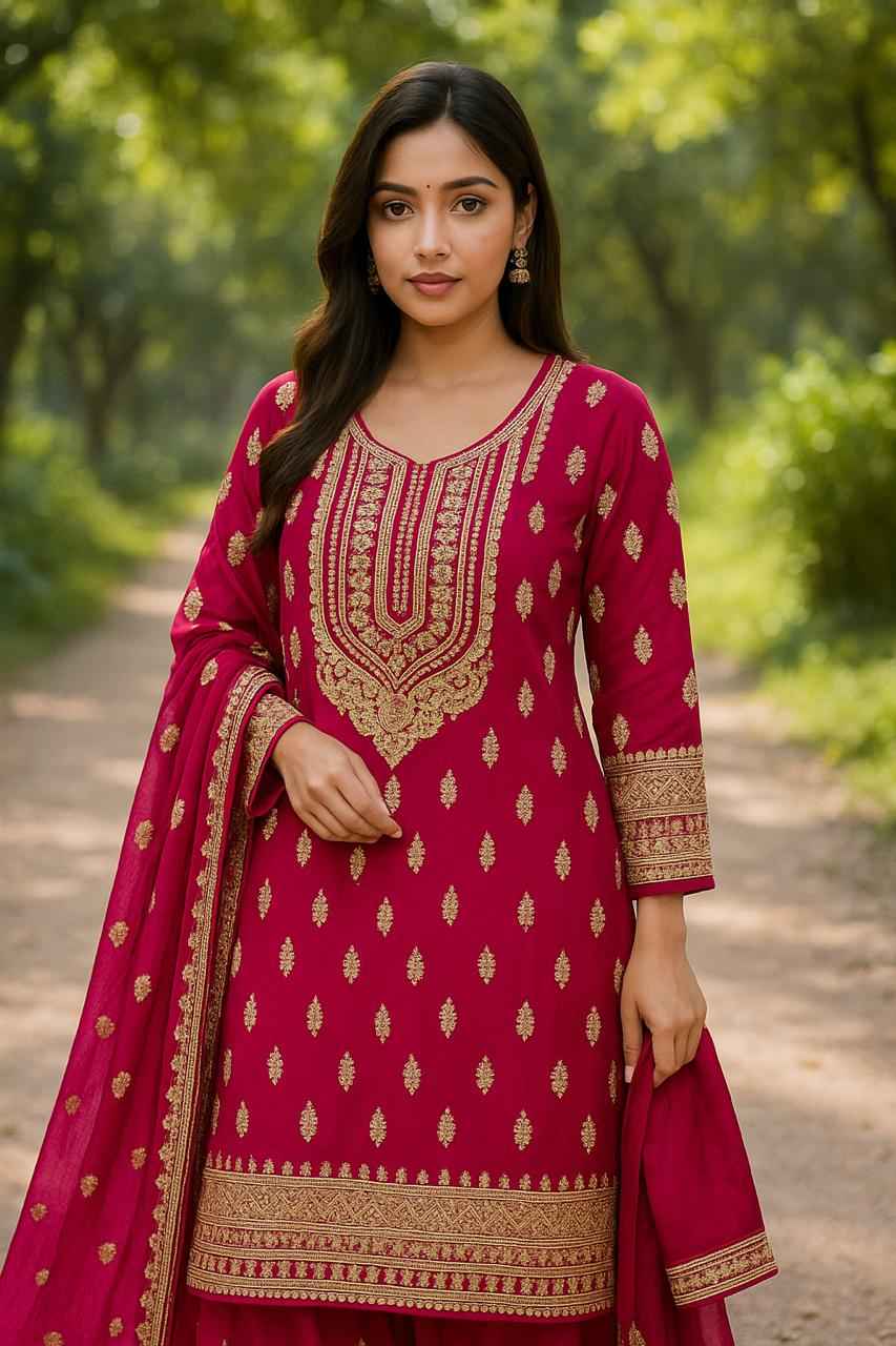 Elegant Chiffon Ensemble | Handmade Long Shirt, Trouser & Embroidered Dupatta