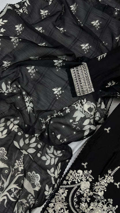 Winter Viscose Embroidered Suit | Heavy Embroidered Shirt with Digital Print Dupatta