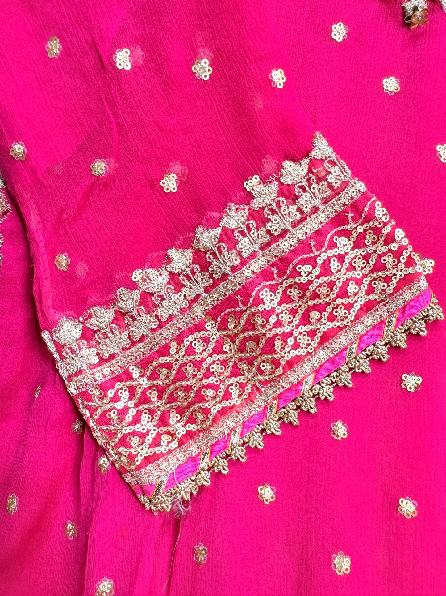CHIFFON FABRIC 3-piece Long Embroidered Shirt With Ghrara