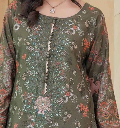 Dhanak Print Fabric Suit | Patch & Boring Work with Printed Shawl – Winter Collection