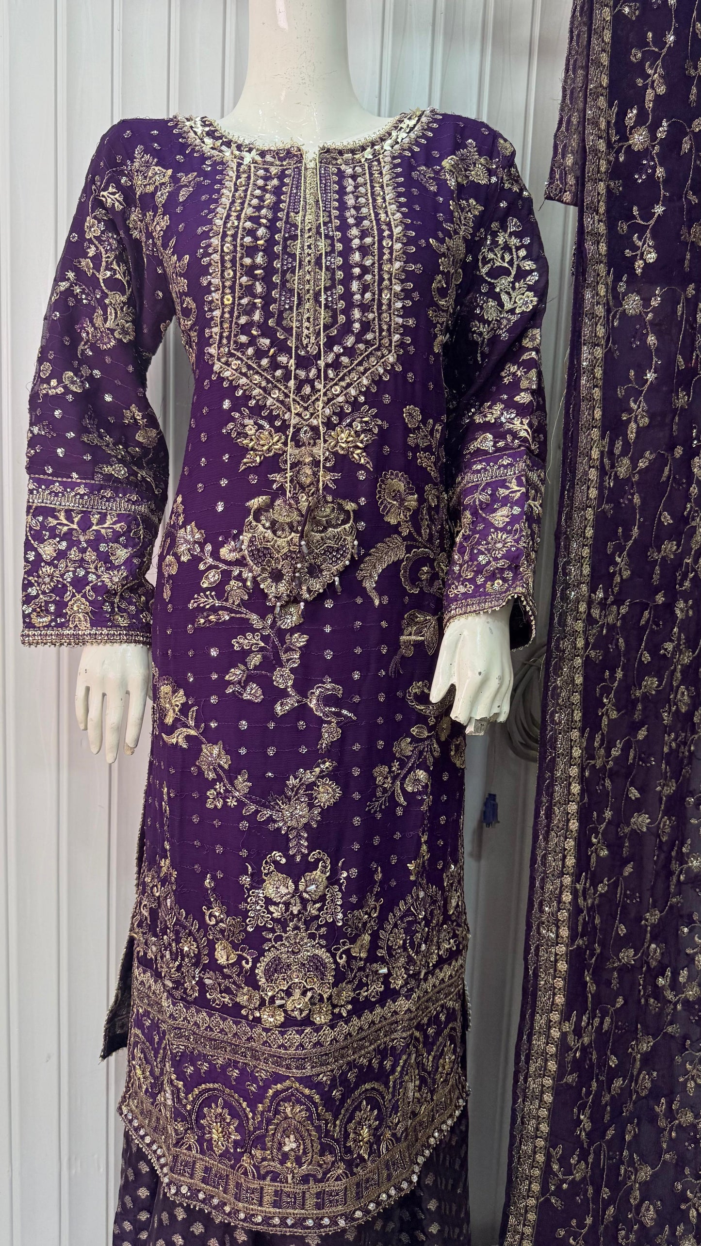 CHIFFON FABRIC 3-PCS Heavy Embroided Dress With Dupatta