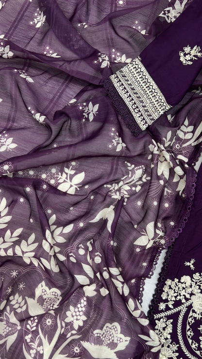 Winter Viscose Embroidered Suit | Heavy Embroidered Shirt with Digital Print Dupatta