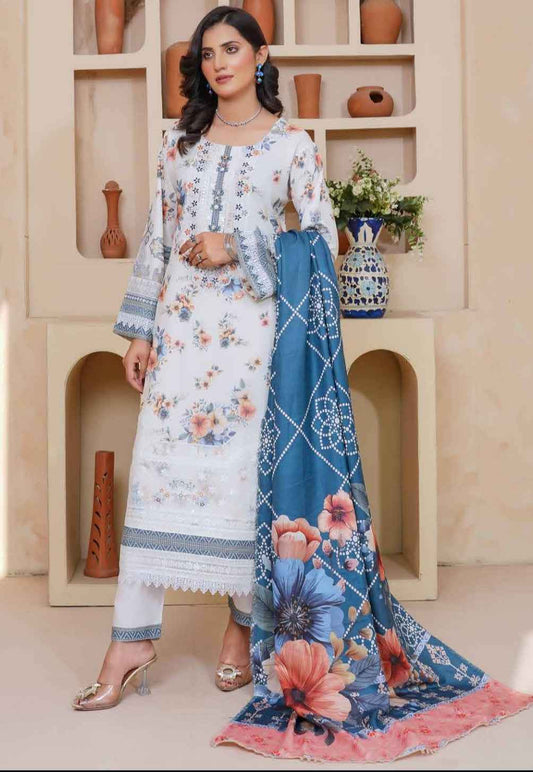 Dhanak Print Fabric Suit | Patch & Boring Work with Printed Shawl – Winter Collection