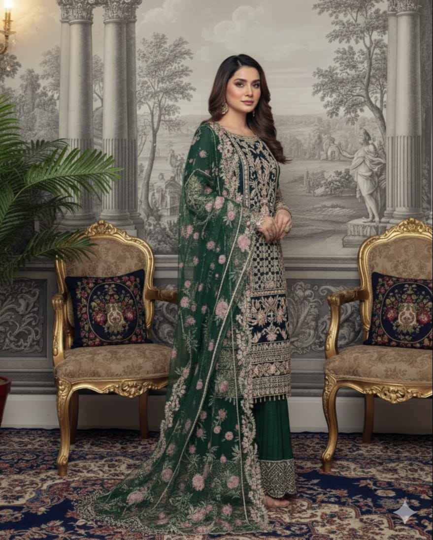 3PC READY TO WEAR – Chiffon & Organza Luxury Sharara Set