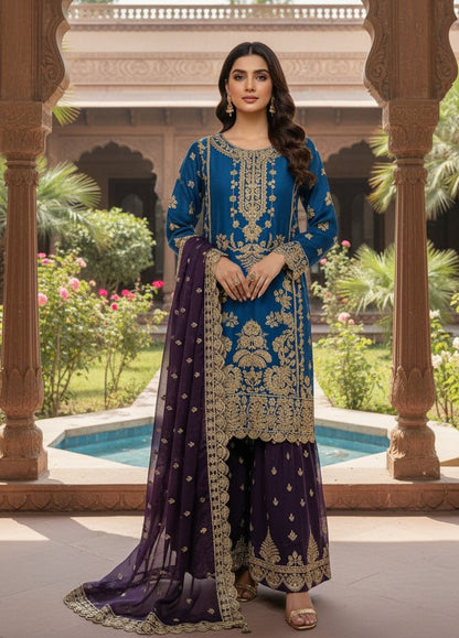 Chiffon Dress with Dupatta & Garara