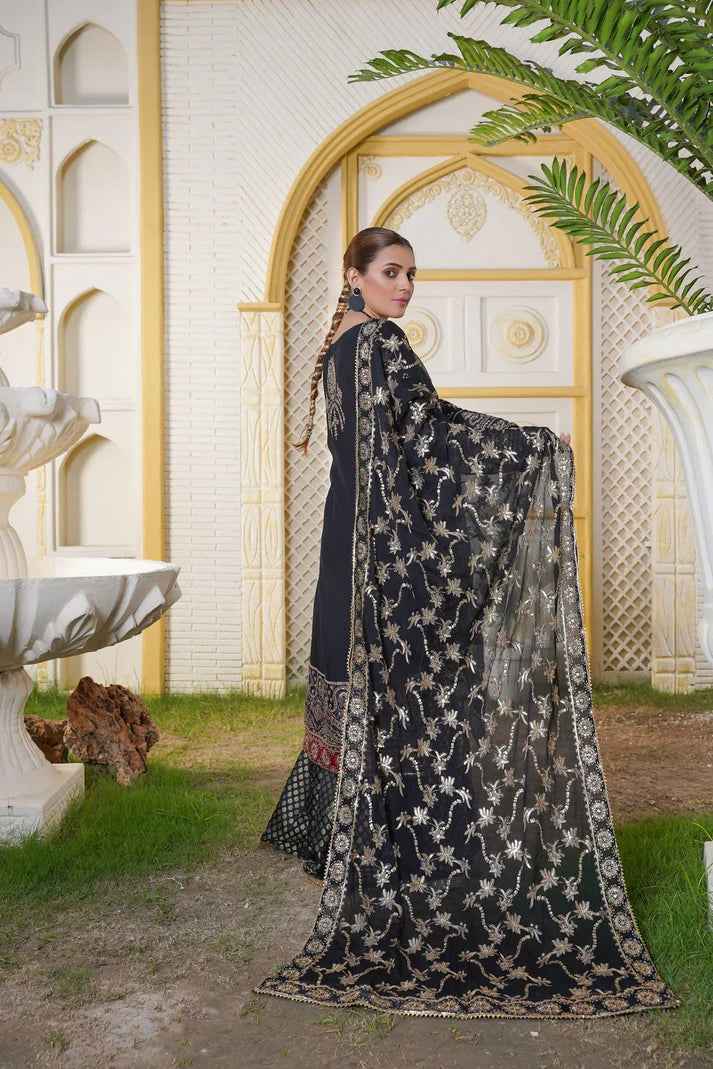 3PC Ready to Wear – Chiffon & Banarasi Sharara Ensemble