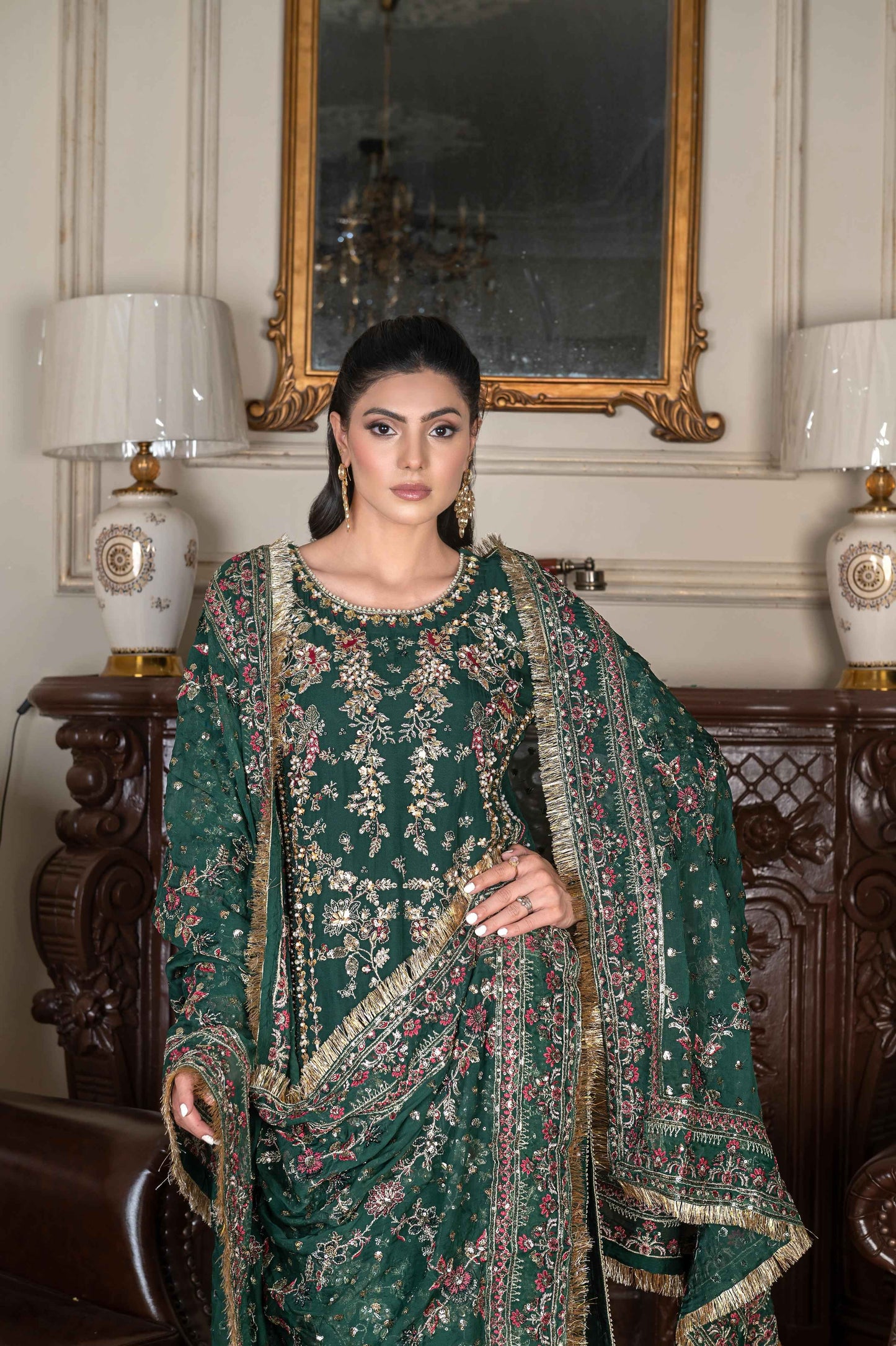Hand-Embellished Chiffon Ensemble | Crushed Sharara Luxury Look