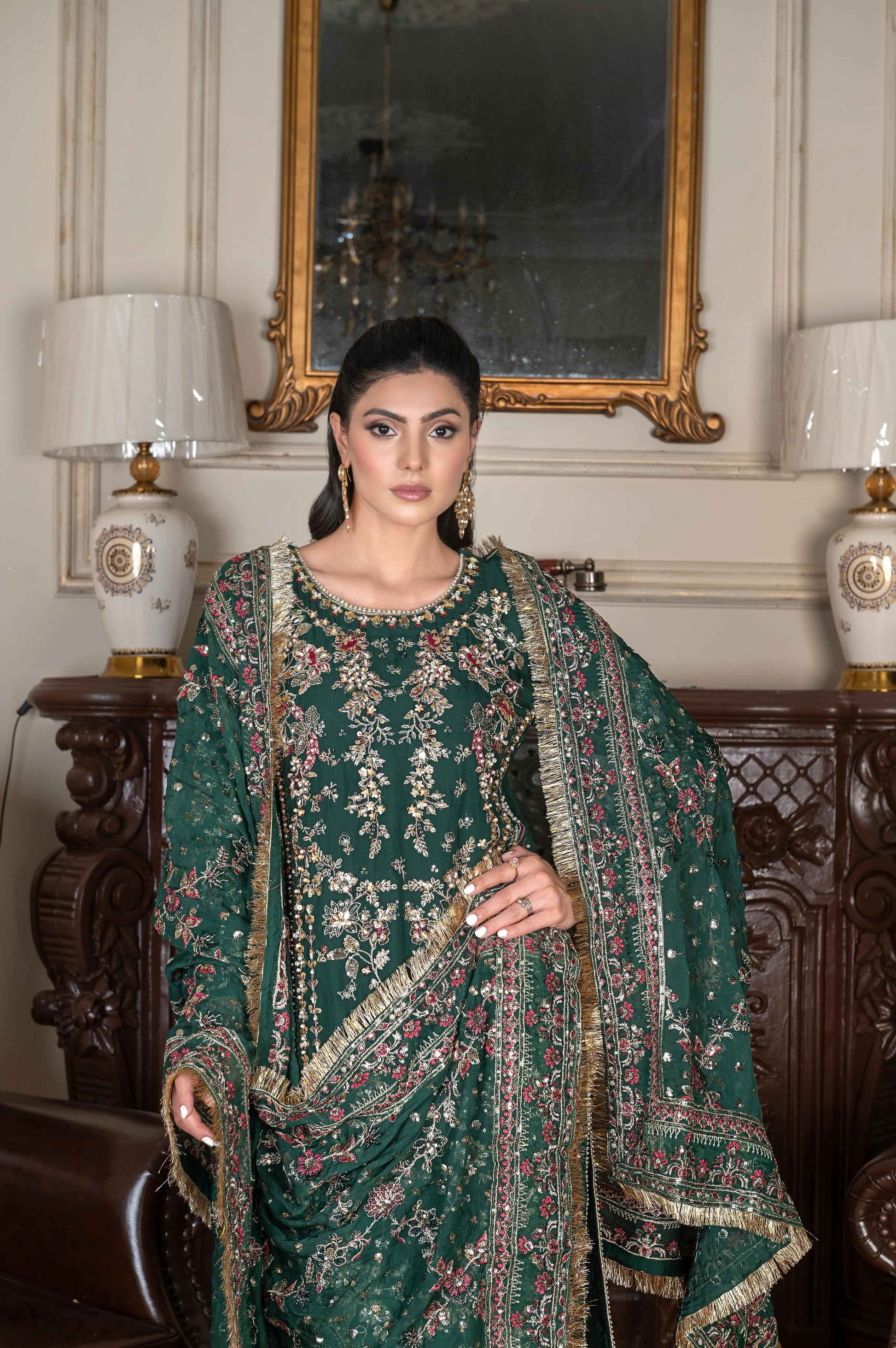 Hand-Embellished Chiffon Ensemble | Crushed Sharara Luxury Look