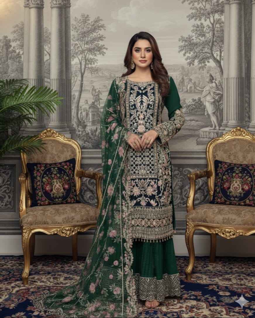 3PC READY TO WEAR – Chiffon & Organza Luxury Sharara Set