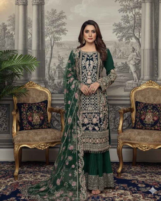 3PC READY TO WEAR – Chiffon & Organza Luxury Sharara Set