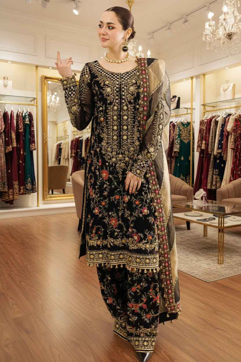 3PC Ready To Wear | Chiffon, Viscose & Organza Elegance