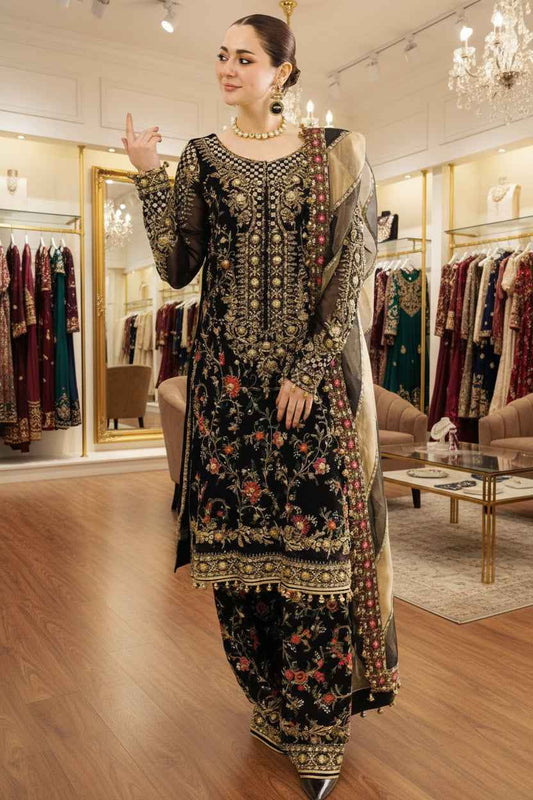 3PC Ready To Wear | Chiffon, Viscose & Organza Elegance