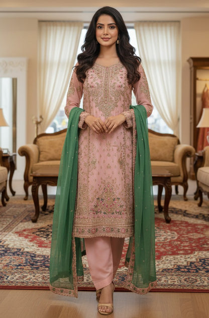 Chiffon Shirt with Embroidered Chiffon Dupatta & Grip Trouser