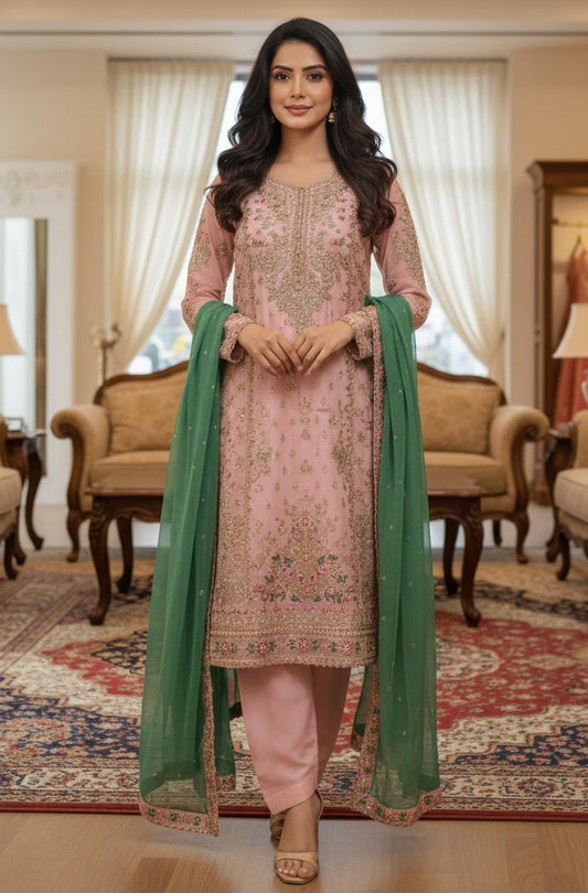 Chiffon Shirt with Embroidered Chiffon Dupatta & Grip Trouser