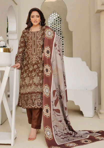 Dhanak Print Fabric Suit | Patch & Boring Work with Printed Shawl – Winter Collection
