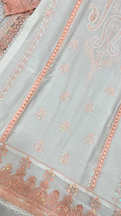 Heavy Embroidered Suit | Embroidered Shirt & Palazzo with Digital Print Dupatta and Cutwork Border