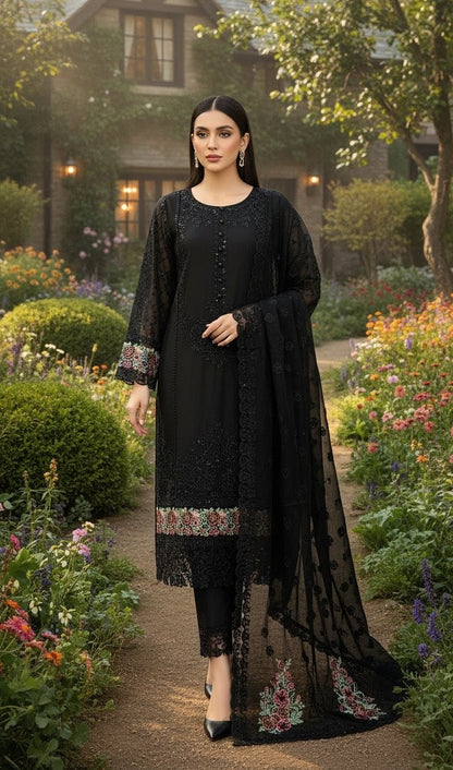 CHIFFON FABRIC 3-PCS Beautiful Heavy Embroided Dress 2025