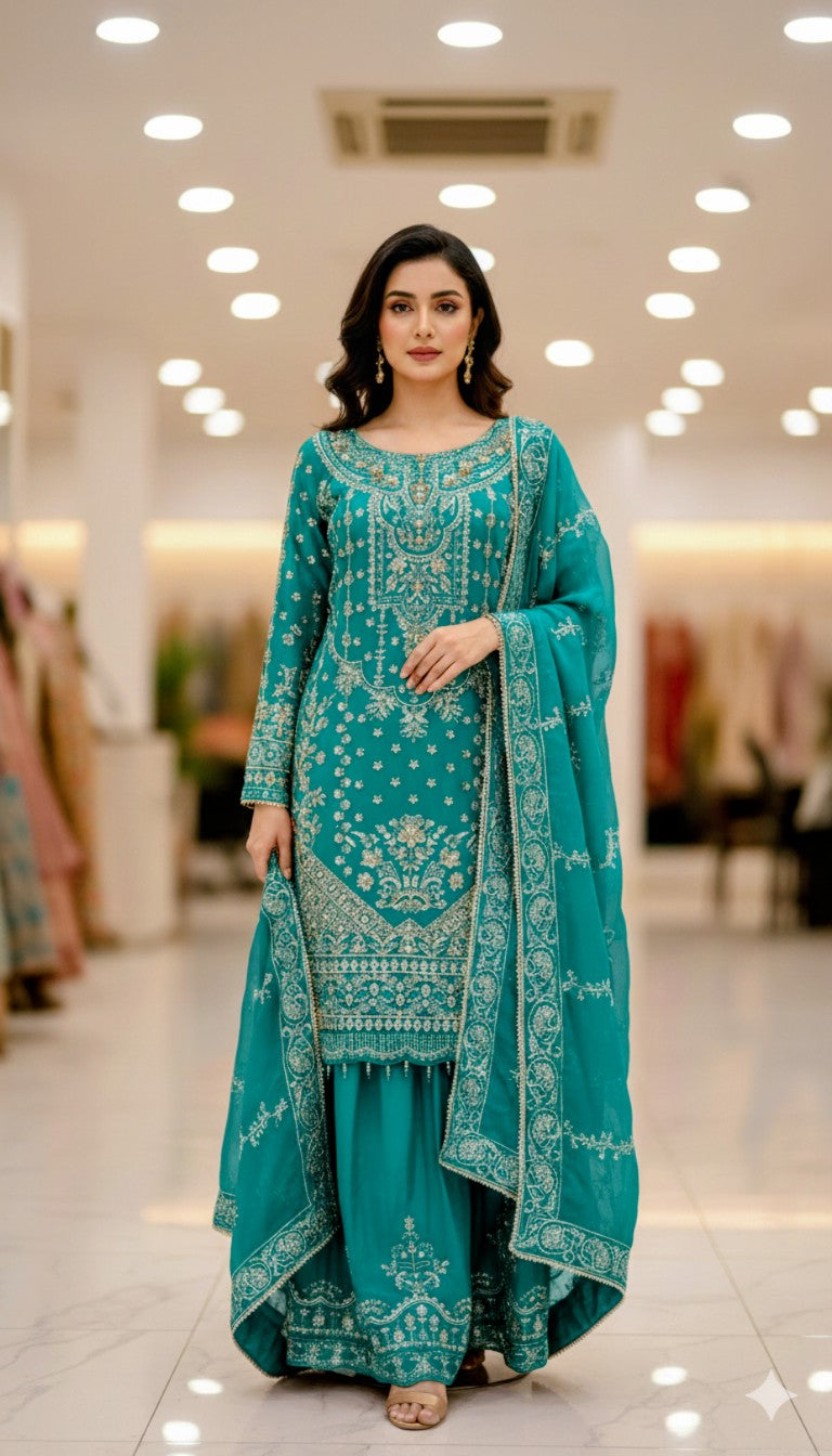Wedding Dress | Long Shirt with Plazo | Chiffon Dupatta | All Sizes Available