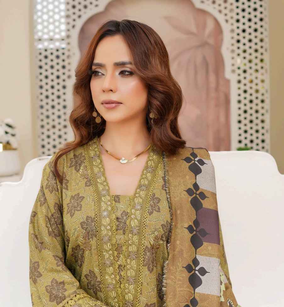 Dhanak Print Fabric Suit | Patch & Boring Work with Printed Shawl – Winter Collection