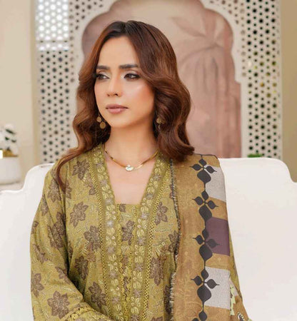 Dhanak Print Fabric Suit | Patch & Boring Work with Printed Shawl – Winter Collection