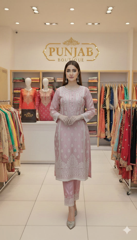 Heavy Embroidered Suit | Embroidered Shirt & Palazzo with Digital Print Dupatta and Cutwork Border