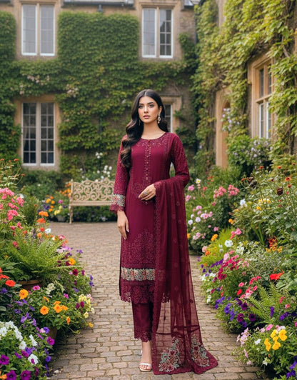 CHIFFON FABRIC 3-PCS Beautiful Heavy Embroided Dress 2025