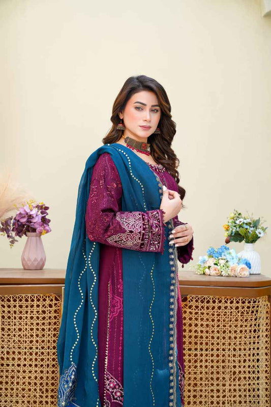 Chiffon Luxury Party Wear Dress – Maria B Inspired | Heavy Embroidered Dupatta